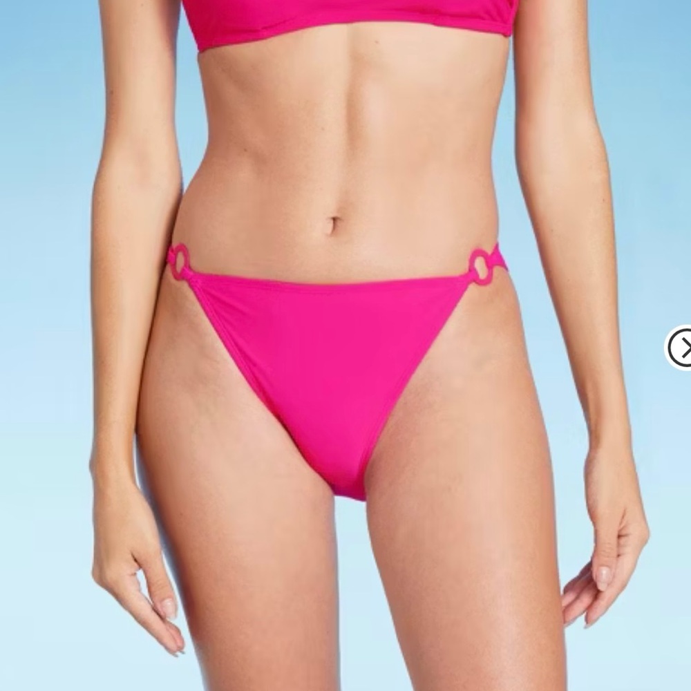 Shade & Shore Hot Pink Bikini Bottom Ring Detail Low Rise High Leg Cheek XL (16)